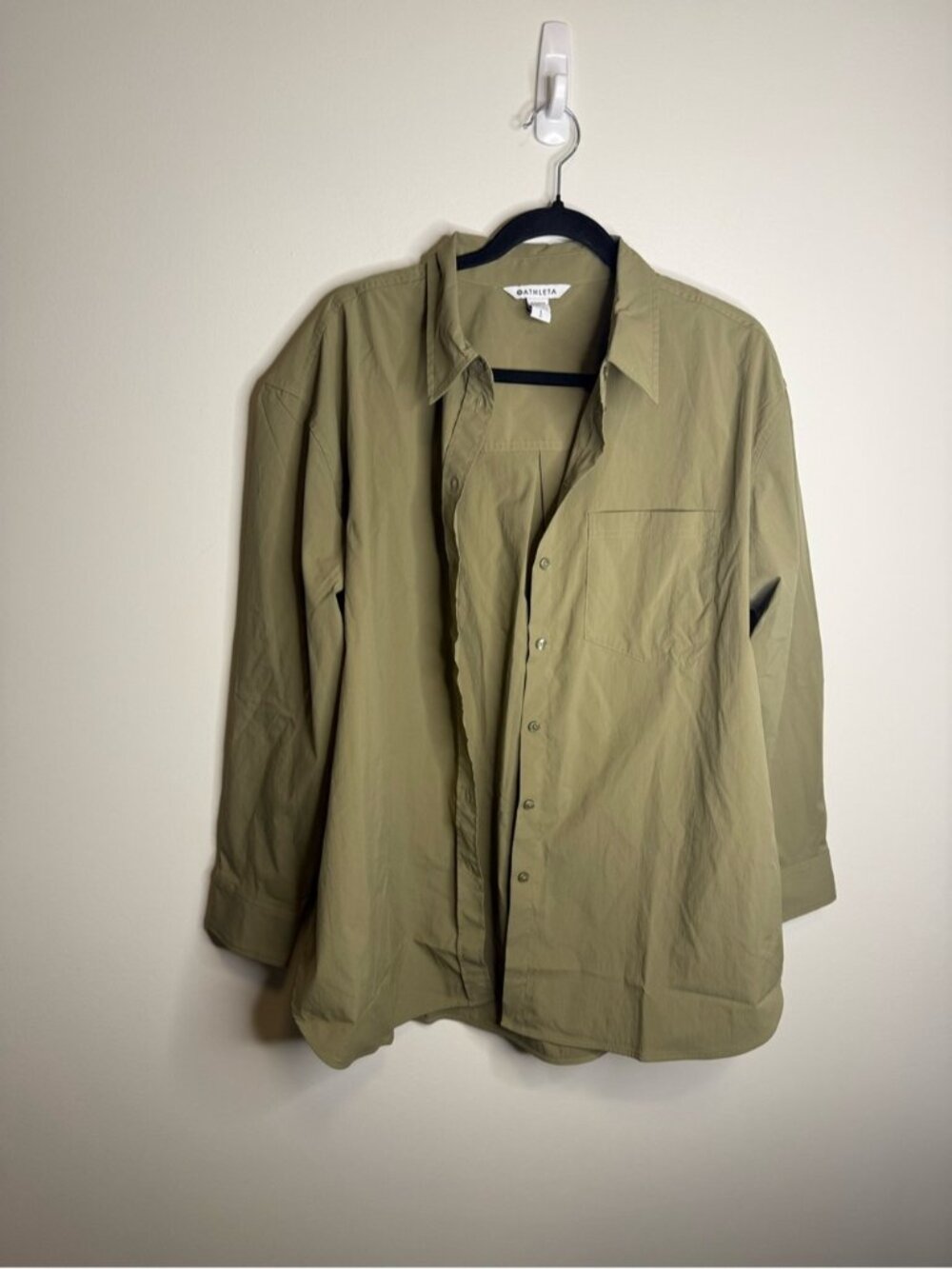 Athleta Olive Green Women's Button-Down Shirt size large